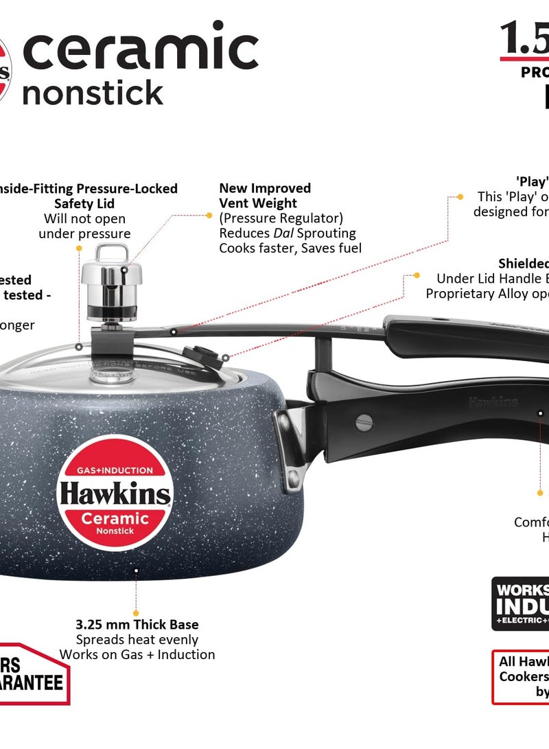 Hawkins Hawkins 1.5 Litre Ceramic Nonstick Pressure Cooker, Induction Inner Lid Baby Cooker, Granite Contura shaped Cooker, Best Cooker, Blue (ICC15)  - Image 2