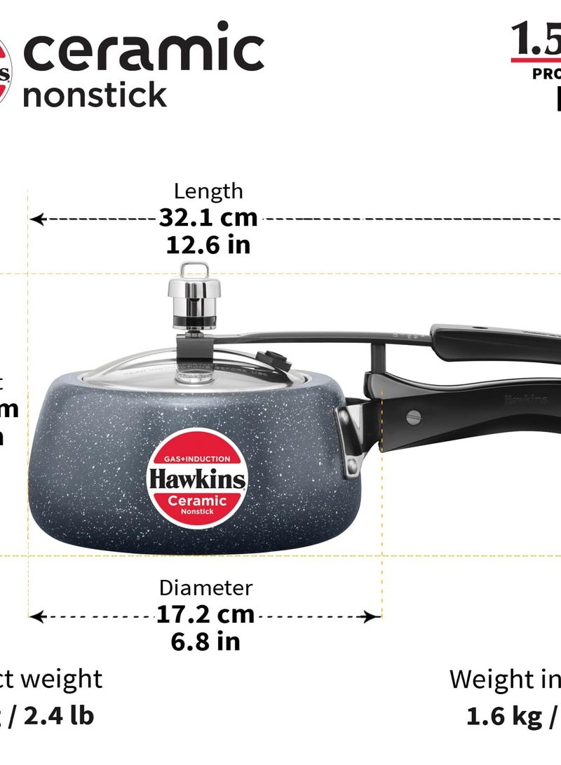 Hawkins Hawkins 1.5 Litre Ceramic Nonstick Pressure Cooker, Induction Inner Lid Baby Cooker, Granite Contura shaped Cooker, Best Cooker, Blue (ICC15)  - Image 3