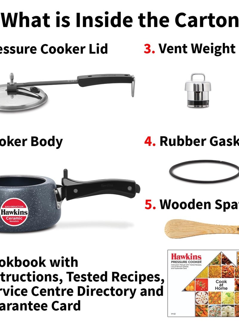 Hawkins Hawkins 1.5 Litre Ceramic Nonstick Pressure Cooker, Induction Inner Lid Baby Cooker, Granite Contura shaped Cooker, Best Cooker, Blue (ICC15)  - Image 4