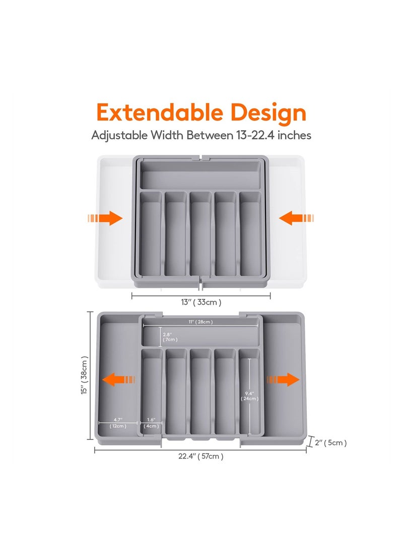 KASTWAVE - Cutlery Tray, Silverware Organizer, Expandable Utensil Tray for Drawer, Adjustable Cutlery Holder for Kitchen Drawer Holding Flatware Spoons Forks, Grey - Image 1