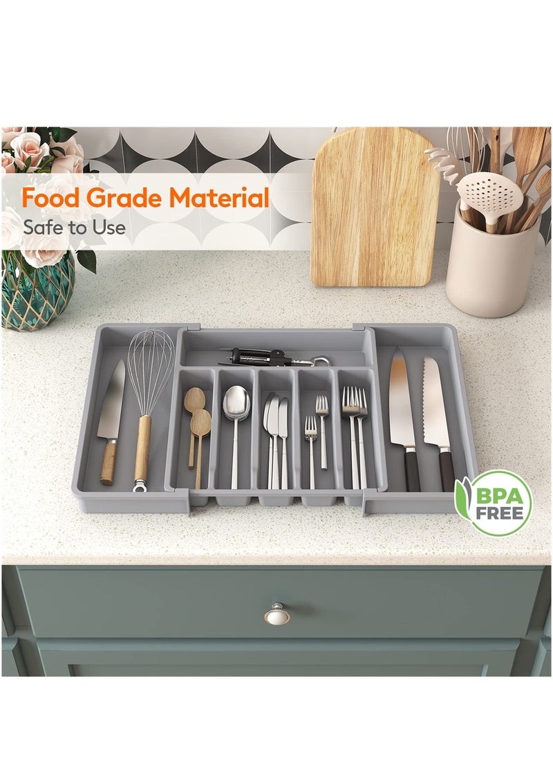 KASTWAVE - Cutlery Tray, Silverware Organizer, Expandable Utensil Tray for Drawer, Adjustable Cutlery Holder for Kitchen Drawer Holding Flatware Spoons Forks, Grey - Image 1