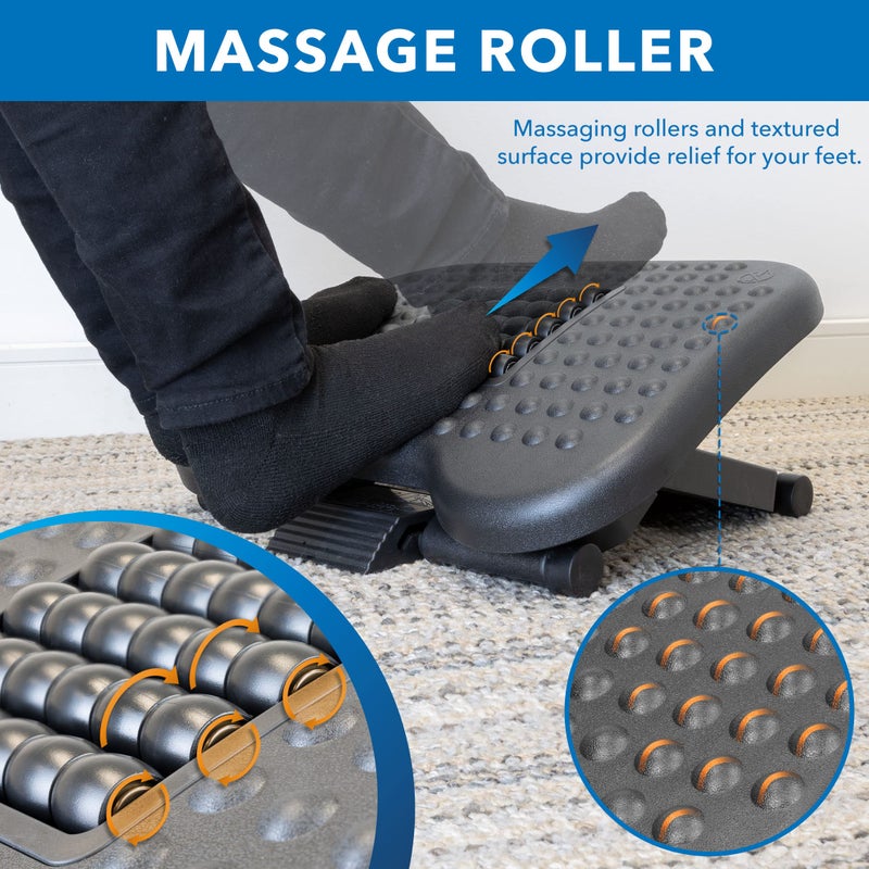 Mount-It! Ergonomic Under Desk Footrest with Massage Rollers, Adjustable Height & 30Â° Tilt Foot Rest Under Desk (4.25"â€“6.75"), Office Foot Stool with Non Slip Surface - Image 3