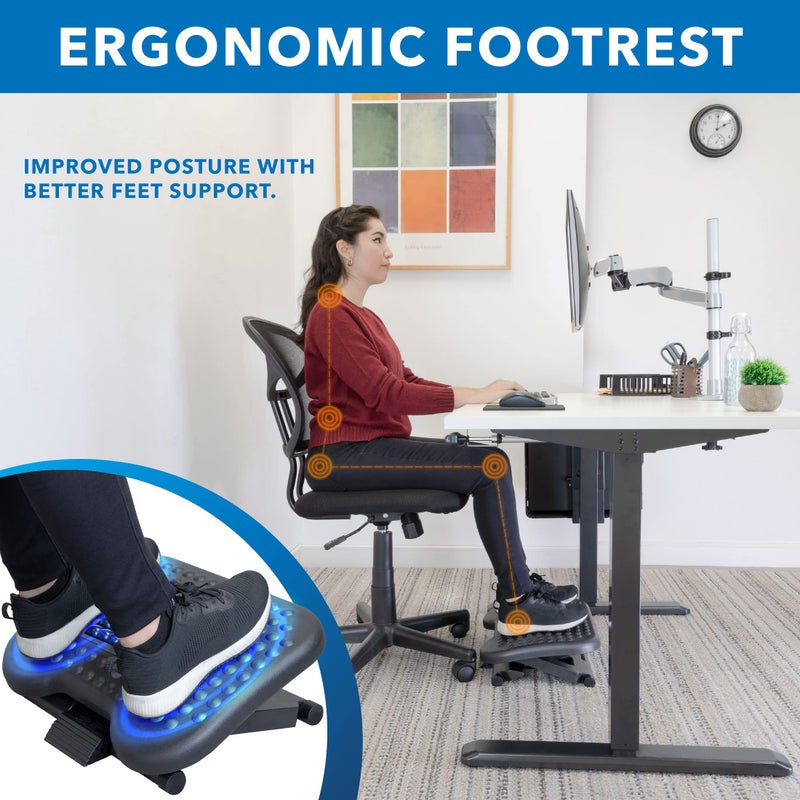 Mount-It! Ergonomic Under Desk Footrest with Massage Rollers, Adjustable Height & 30Â° Tilt Foot Rest Under Desk (4.25"â€“6.75"), Office Foot Stool with Non Slip Surface - Image 2