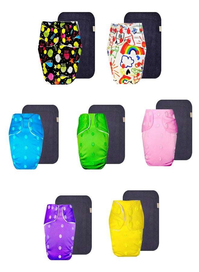 Dumbledo Premium Cloth Diaper with Gray Insert (Pack of 7) | Soft & Gentle | 6-Layer Absorbent Pad | Easy to Clean | All-Day Wear | 3 Months - 3 Years | Unisex Baby - Image 1