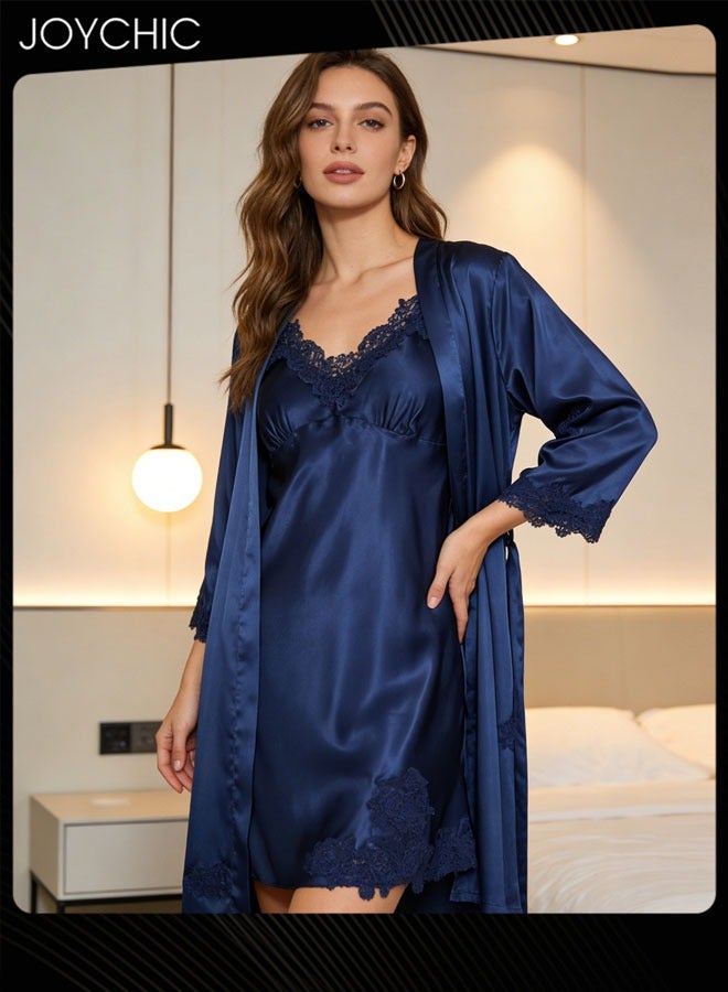 Joychic Comfortable Nightdress With Robe Blue - Image 1