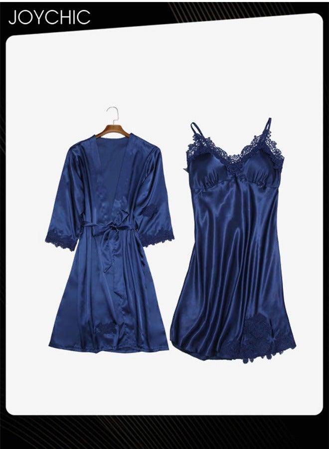 Joychic Comfortable Nightdress With Robe Blue - Image 2