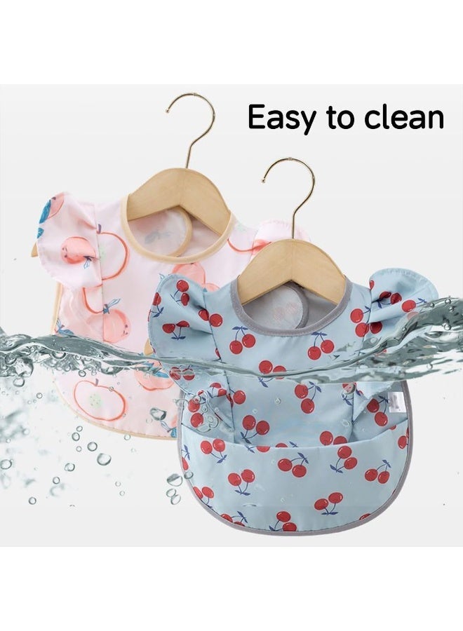 ECVV 2PCS Ruffle Baby Bibs Mess Proof Infant Feeding Bibs with Catch-all Pocket Waterproof Cute Angel Wings Baby Smock Bib for 6-48 Months Toddlers - Image 4