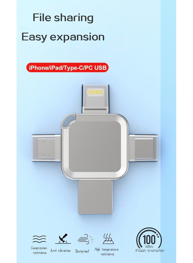 128GB USB Flash Drive 4-in-1 Multifunctional Compatible with iPhone/iPad/Android/PC High Speed Backup Thumb Drive Memory Stick External Storage Fast USB A USB C Micro USB  iPhone Connector - Image 2