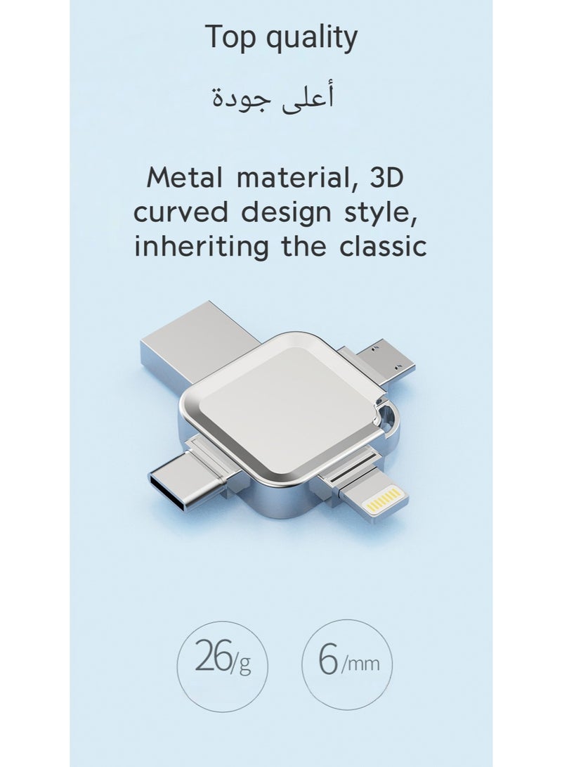 128GB USB Flash Drive 4-in-1 Multifunctional Compatible with iPhone/iPad/Android/PC High Speed Backup Thumb Drive Memory Stick External Storage Fast USB A USB C Micro USB  iPhone Connector - Image 4