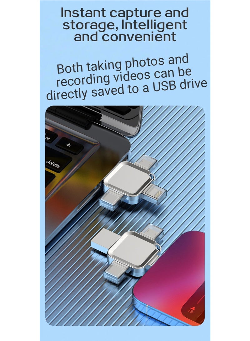 128GB USB Flash Drive 4-in-1 Multifunctional Compatible with iPhone/iPad/Android/PC High Speed Backup Thumb Drive Memory Stick External Storage Fast USB A USB C Micro USB  iPhone Connector - Image 5