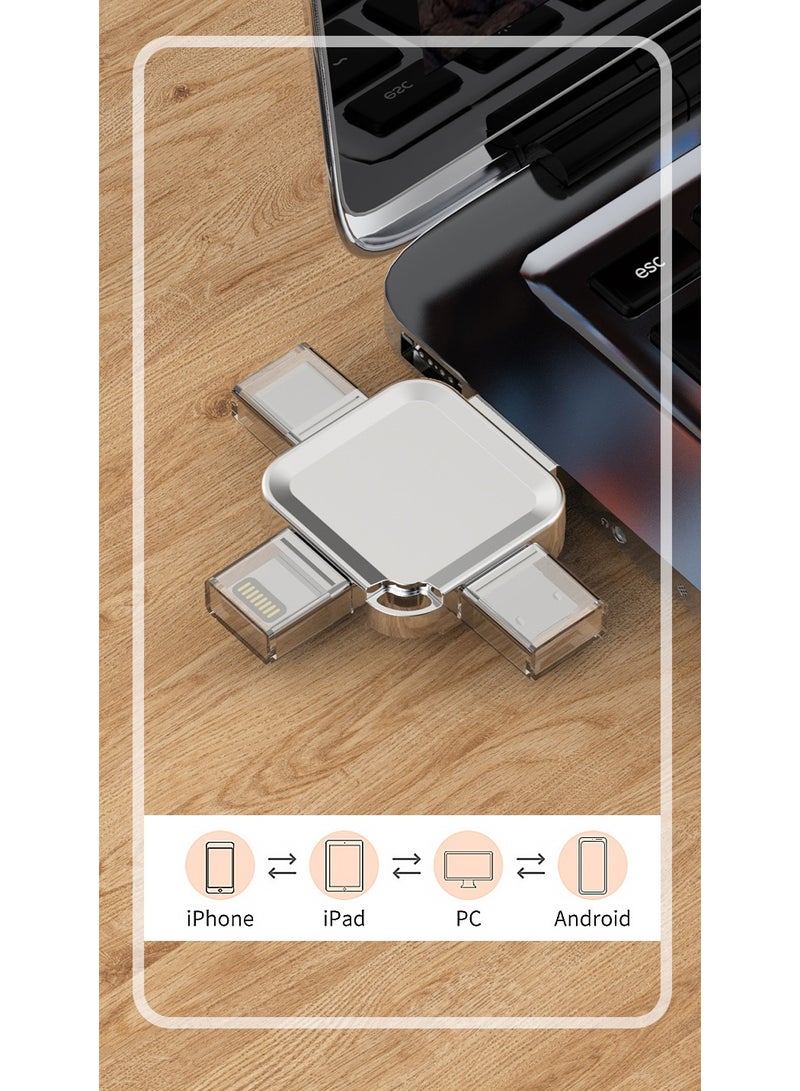 128GB USB Flash Drive 4-in-1 Multifunctional Compatible with iPhone/iPad/Android/PC High Speed Backup Thumb Drive Memory Stick External Storage Fast USB A USB C Micro USB  iPhone Connector - Image 3