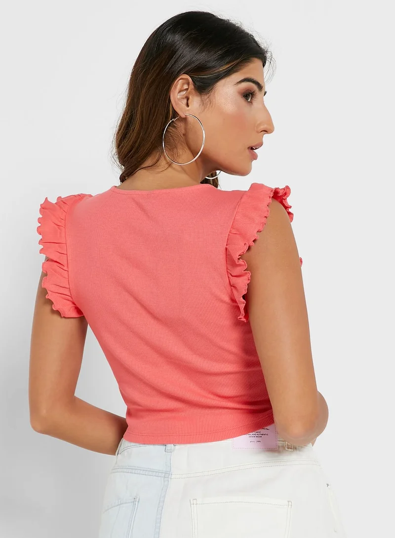 ONLY Ruched Ruffle Detail Top