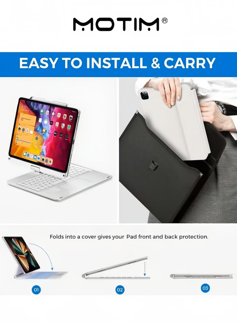 Motim Magic Keyboard Case with Trackpad for iPad Pro 12.9 2021 2020 2018 Touchpad Keyboard Case with 360 Degree Rotation Backlit Pencil Holder - Image 4