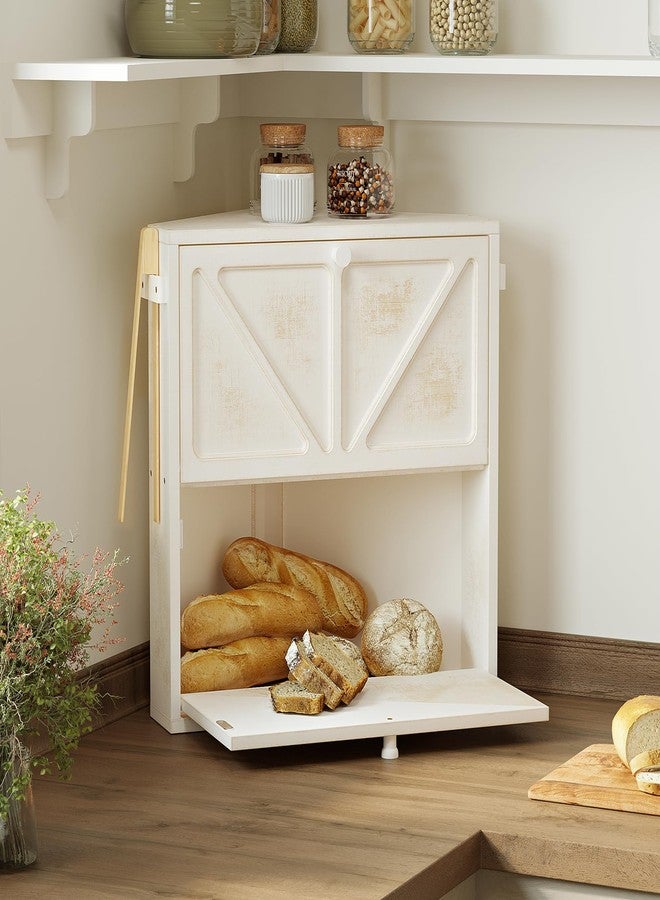 WOWLIVE Vintage Corner Bread Box for Kitchen Counter, Double-Layer Bamboo Bread Storage Bin, Large Capacity Rustic Farmhouse Bread Holder, Breadbox Organizer for Cabinet (White, Extra Large) - Image 2