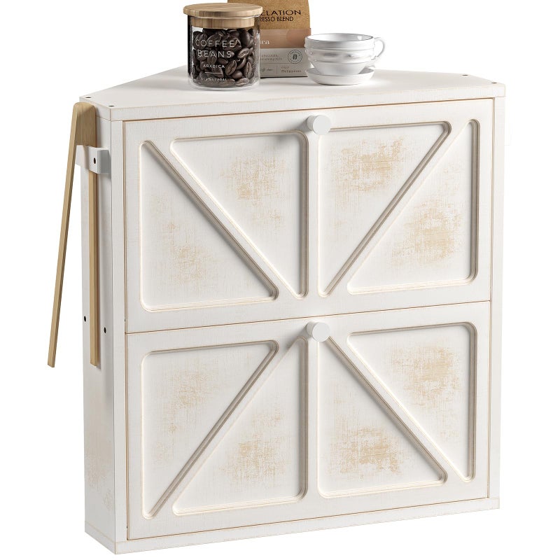 WOWLIVE Vintage Corner Bread Box for Kitchen Counter, Double-Layer Bamboo Bread Storage Bin, Large Capacity Rustic Farmhouse Bread Holder, Breadbox Organizer for Cabinet (White, Extra Large) - Image 1