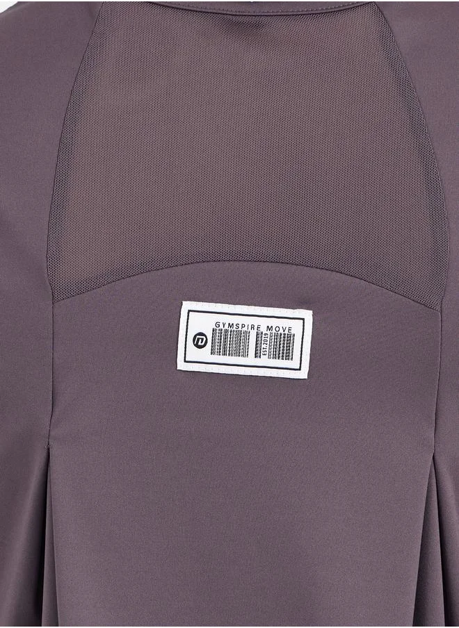 Styli Gymspire Edition - Label Text Print Mesh Insert Short Sleeve Top