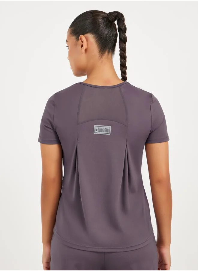 Styli Gymspire Edition - Label Text Print Mesh Insert Short Sleeve Top
