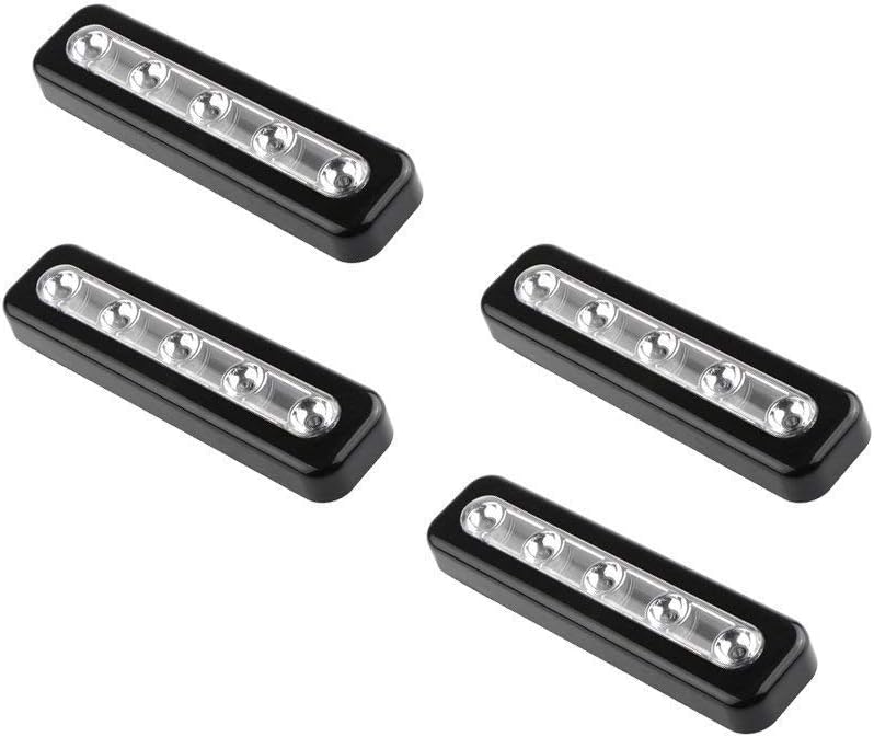 Onerbuy 4 عبوة من مصابيح LED تعمل بالبطارية مع لمسة DIY يمكن لصقها في أي مكان 5-LED لمسة اضغط على ضوء مصباح ليلي لدولاب الملابس، الخزائن، الخزانة، الممر، السلالم، المرائب، السيارة (أسود) - Image 1