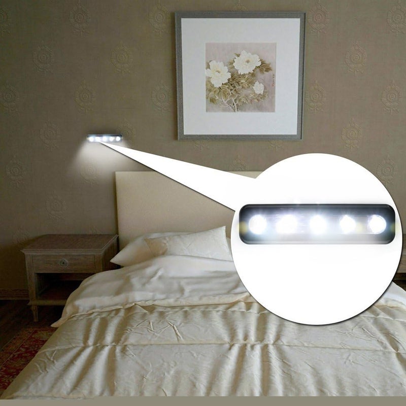 Onerbuy 4 عبوة من مصابيح LED تعمل بالبطارية مع لمسة DIY يمكن لصقها في أي مكان 5-LED لمسة اضغط على ضوء مصباح ليلي لدولاب الملابس، الخزائن، الخزانة، الممر، السلالم، المرائب، السيارة (أسود) - Image 4