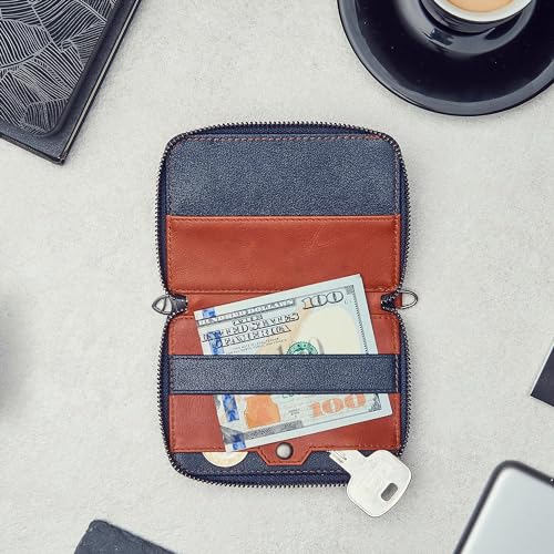 Contacts Unisex RFID Blocking Minimalist Leather Zipper Slim Multi Cardholder Wallet (N150-Tan) - Image 3