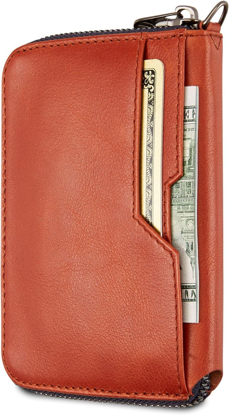 Contacts Unisex RFID Blocking Minimalist Leather Zipper Slim Multi Cardholder Wallet (N150-Tan) - Image 2