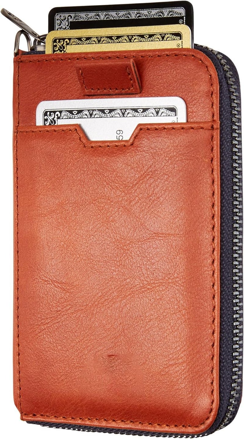 Contacts Unisex RFID Blocking Minimalist Leather Zipper Slim Multi Cardholder Wallet (N150-Tan) - Image 1