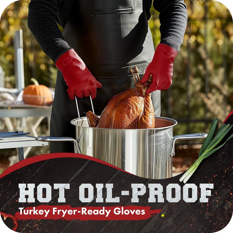 Kitchen perfection Silicone Smoker Oven Gloves -Extreme Heat Resistant BBQ Gloves -Handle Hot Food Right on Your Smoker Grill Fryer Pit|Waterproof Oven Mitts Grill Gloves |Superior Value Set+3 Bonuses - Image 4