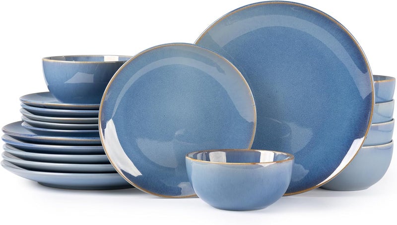 GBHOME Ceramic Dinnerware Sets for 6 18 Pieces Stoneware Plates and Bowls Sets Reactive Glaze Dishes Scratch Resistant DishwasherMicrowave SafeAlaskan Blue - Image 1