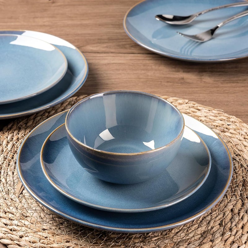 GBHOME Ceramic Dinnerware Sets for 6 18 Pieces Stoneware Plates and Bowls Sets Reactive Glaze Dishes Scratch Resistant DishwasherMicrowave SafeAlaskan Blue - Image 3