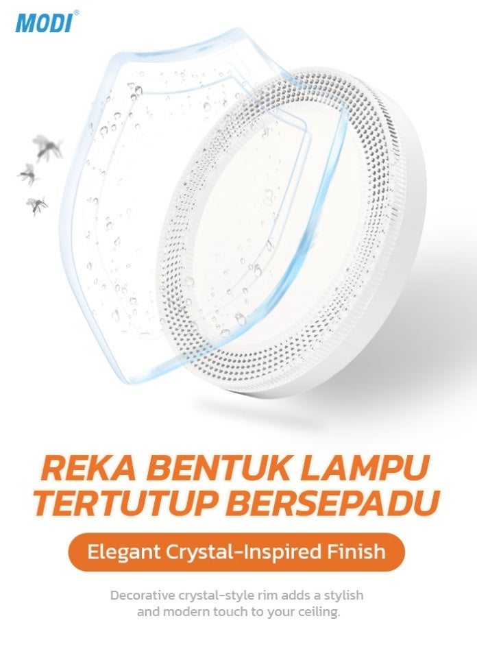 MODI 24W Round Crystal LED Ceiling Light, 18cm Flush Mount Lamp, 3-Color Temperature (3000K/4000K/6500K), Flicker-Free with E27 Adapter for Home & Office - Image 5