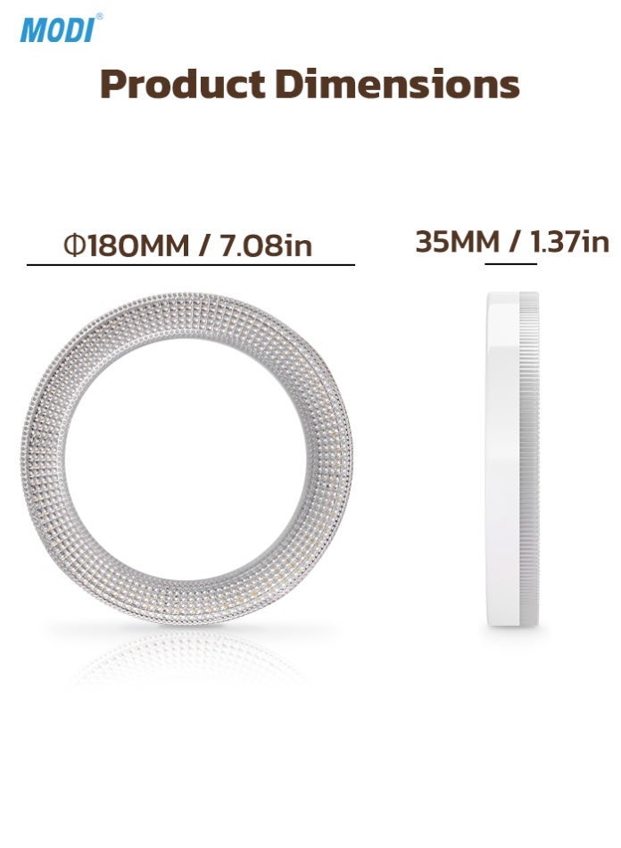 MODI 24W Round Crystal LED Ceiling Light, 18cm Flush Mount Lamp, 3-Color Temperature (3000K/4000K/6500K), Flicker-Free with E27 Adapter for Home & Office - Image 2