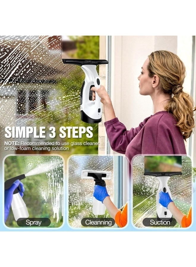WALALLA Window Vacuum Squeegee Cordless, Electric Window Cleaner Tool Set with Detachable Water Tank & Spray Bottle, 2KPa Powerful Suction Glass Vacuum for Mirror, Car Windshield, Tiles - Image 3