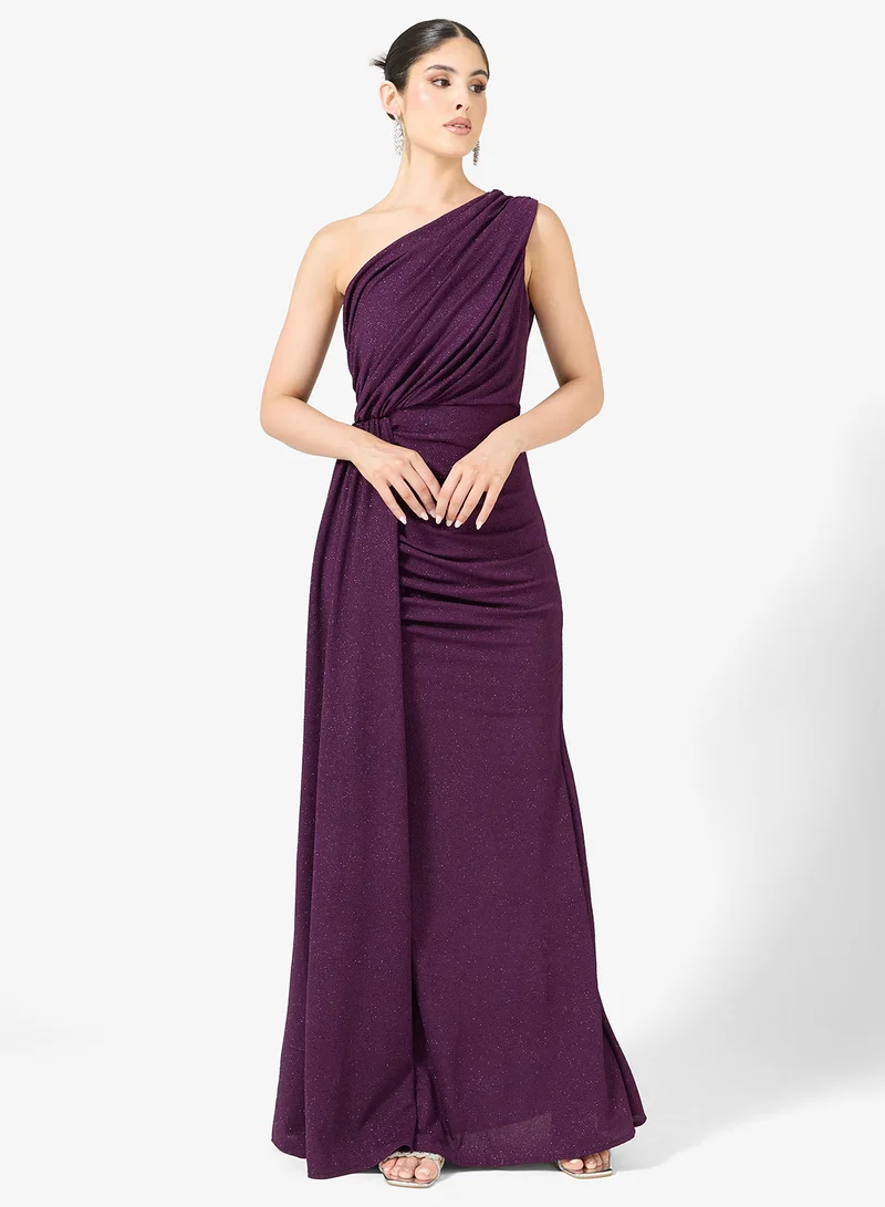 One Shoulder Shimmer Dress With Slit