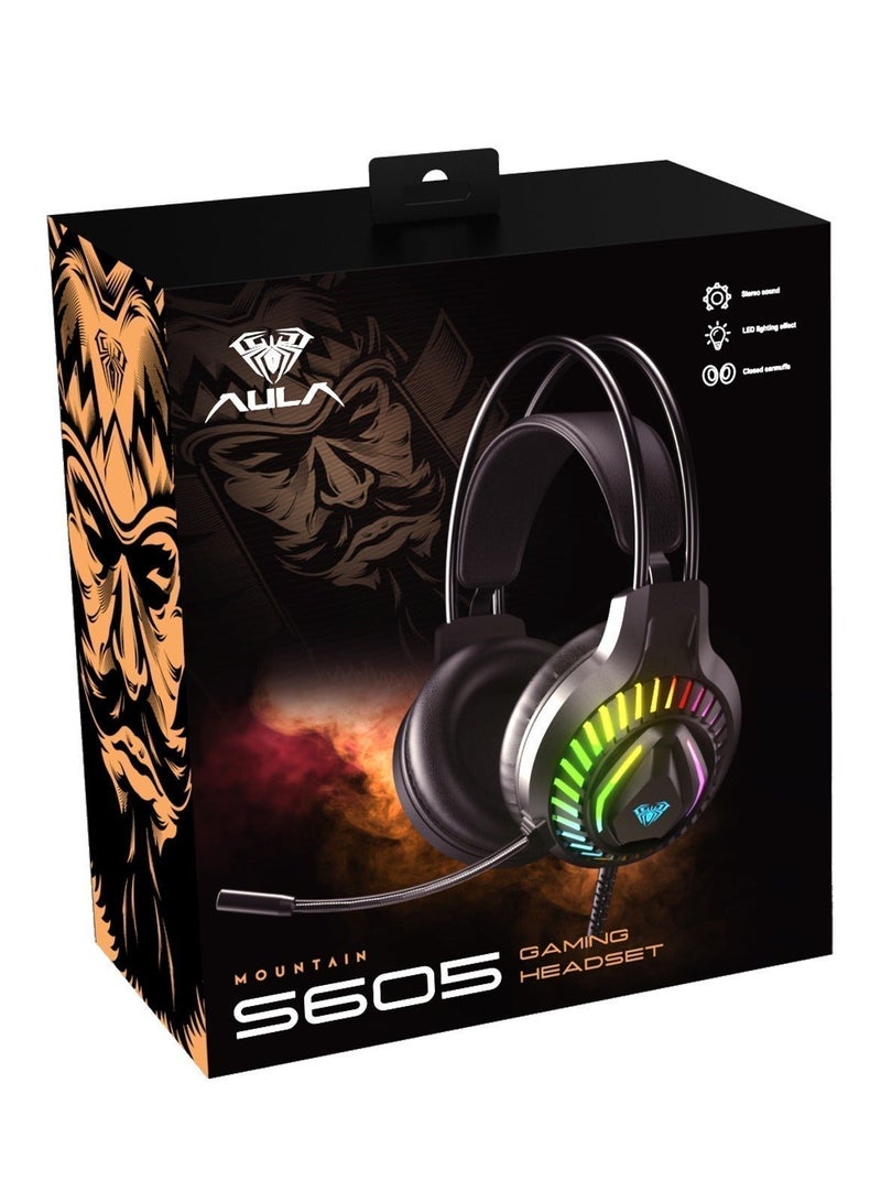 AULA S605 Wired RGB Gaming Headphones with Mic – 7.1 Surround Sound, Noise-Canceling Microphone, LED Light, Over-Ear Headset for PC, PS4, PS5 & Laptop - Image 1