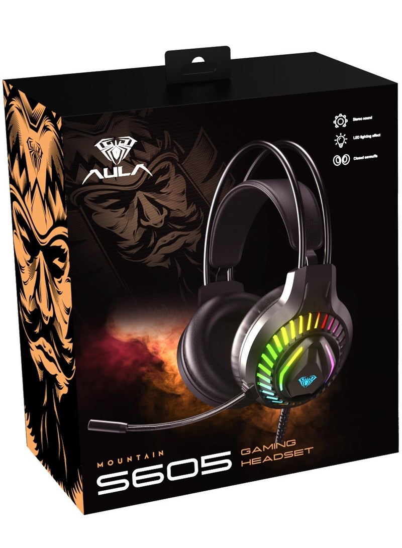 أولا سماعة الألعاب AULA S605 سلكية بإضاءة RGB مع مايكروفون – صوت محيطي 7.1، ميكروفون عازل للضوضاء، سماعة رأس فوق الأذن للكمبيوتر و PS4 و PS5 - Image 1