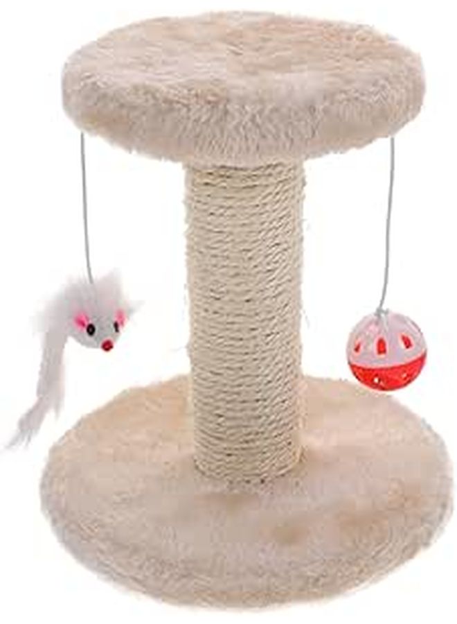 Beige Double Layer Cat Scratching Post With Sisal Pole And Plush Balls - Image 1
