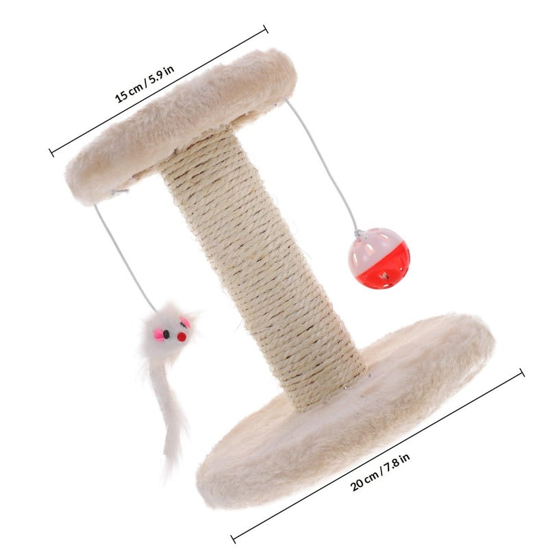 Beige Double Layer Cat Scratching Post With Sisal Pole And Plush Balls - Image 3