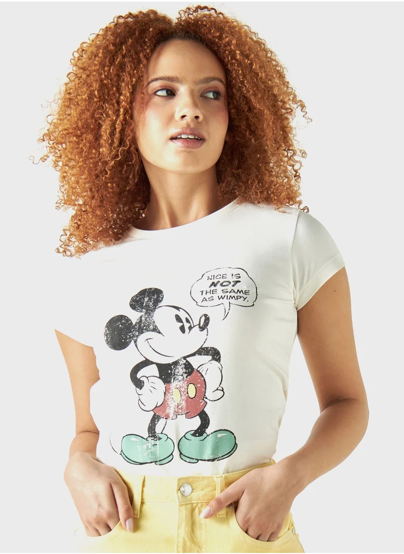 اس بي كاركترز Mickey Mouse Print T-Shirt