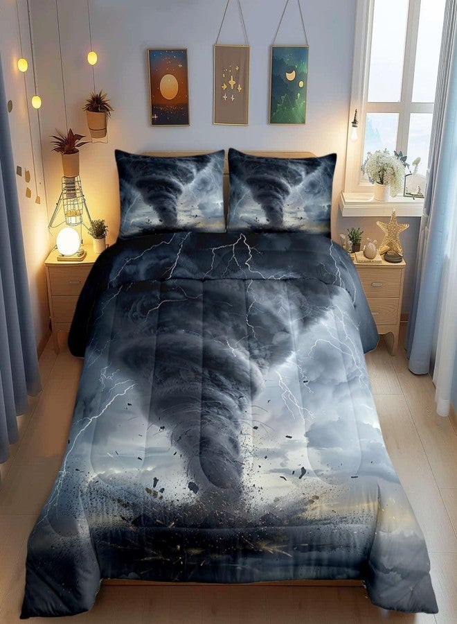 Castle Fairy 3D Tornado Comforter Set for Teens Lightning Bedding Set Natural Disaster Bedding Home Decor for Kids Comforter Twin Size 2 Pcs Tornado Pattern Quilted Duvet Set 1 Comforter with 1 Pillowcase - Image 1