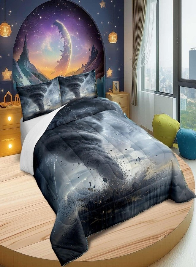 Castle Fairy 3D Tornado Comforter Set for Teens Lightning Bedding Set Natural Disaster Bedding Home Decor for Kids Comforter Twin Size 2 Pcs Tornado Pattern Quilted Duvet Set 1 Comforter with 1 Pillowcase - Image 2