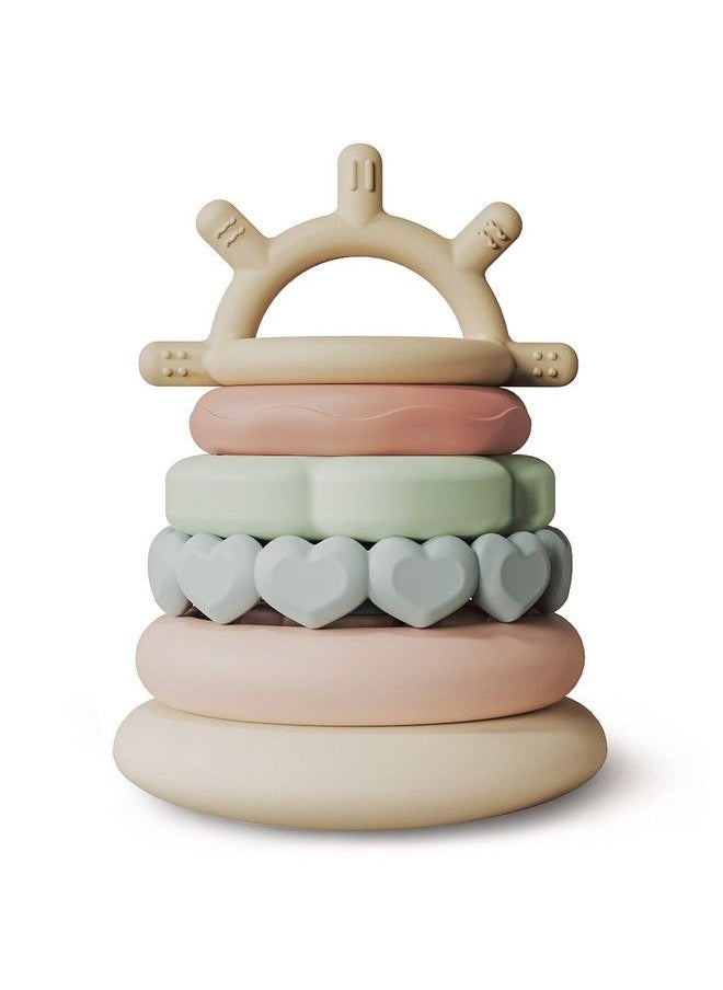 Stacks Of Circles Soft Teething Toy Educational Learning Stacking Ring Toys For Babies, 7 Piece Set  - Image 2