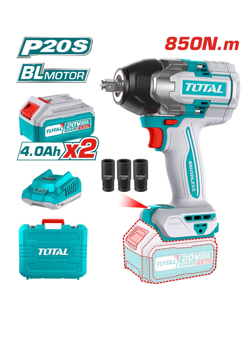 TOTAL 1/2 inch 850 Nm Cordless Drill, 2 Batteries, 4 MP - TIWLI2085 - Total
