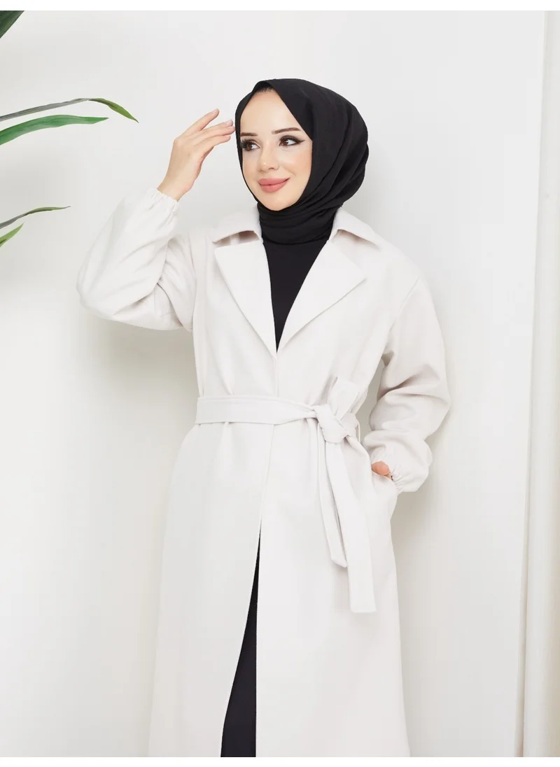 Kmk Kombin KMK Combination Kmkkombin Women's Belted Sleeve Detailed Cashmere Coat Seyit Özel1