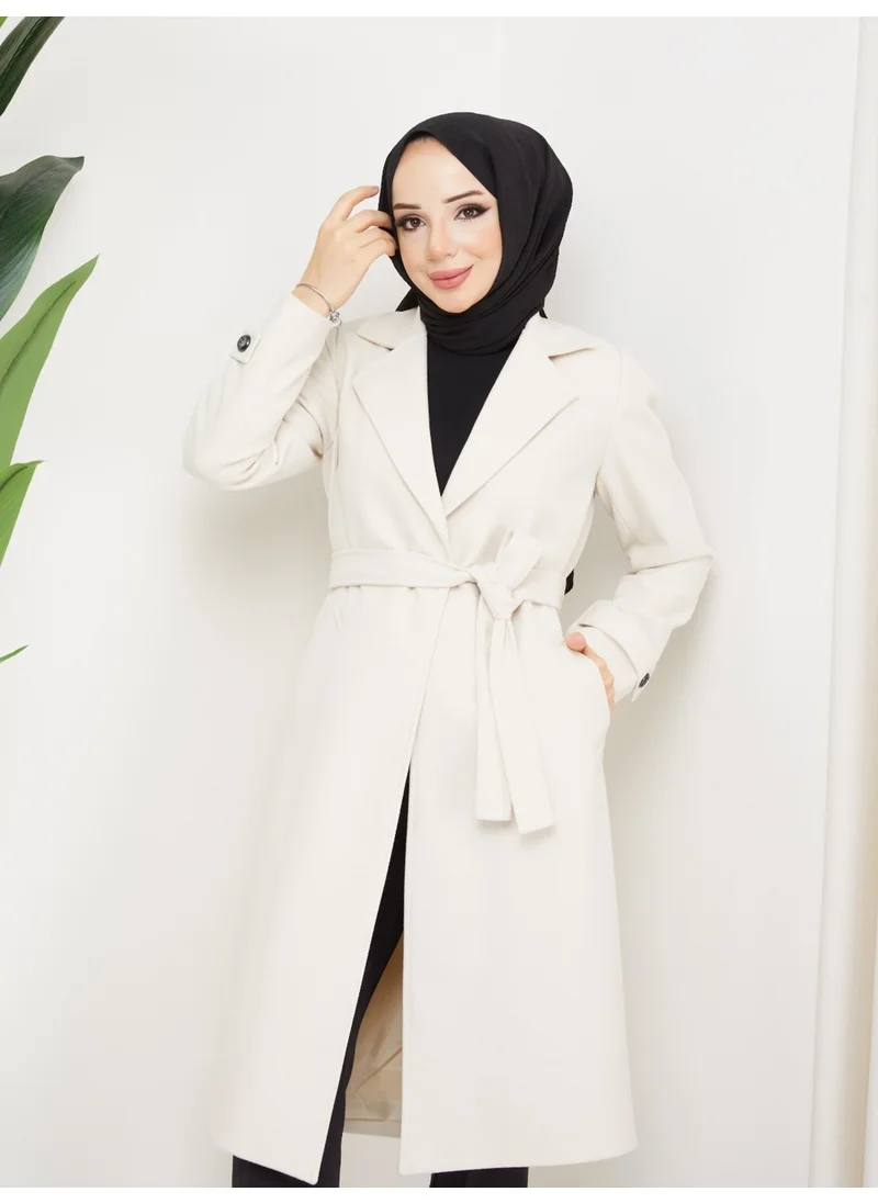 Kmk Kombin KMK Combination Kmkkombin Women's Belted Sleeve Detailed Cashmere Coat Seyit Özel1