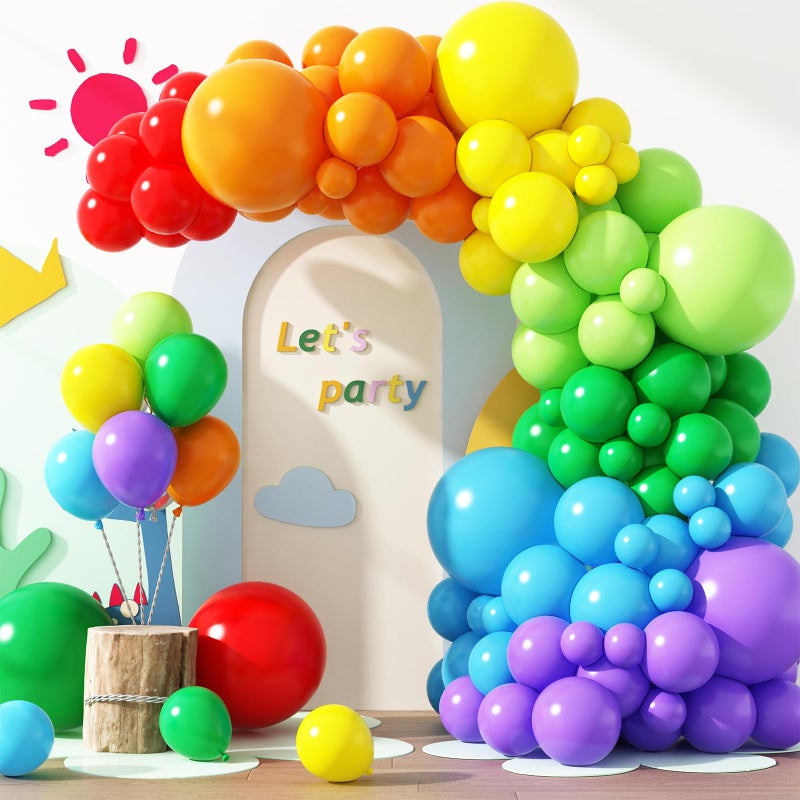 RUBFAC Rainbow Balloon Arch Kit 129pcs Different Sizes Pack of 18 12 10 5 Inch Latex Colorful Balloons Garland for Birthday Party Decorations - Image 3