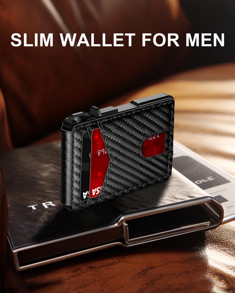 ZALVEX Wallet for Men, Mens Minimalist Wallet 9-13 Cards, Slim Compact Wallet with Money Clip & ID Window, RFID Blocking Smart Pop Up Card Wallet, Metal Aluminum Credit Card Holder Bifold Wallet - Image 2