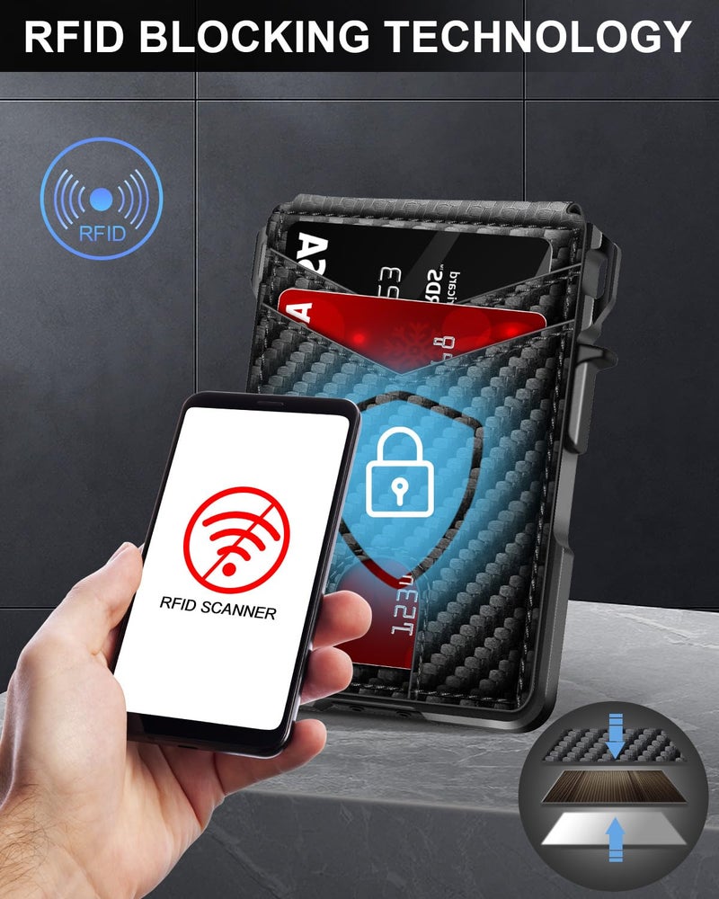 ZALVEX Wallet for Men, Mens Minimalist Wallet 9-13 Cards, Slim Compact Wallet with Money Clip & ID Window, RFID Blocking Smart Pop Up Card Wallet, Metal Aluminum Credit Card Holder Bifold Wallet - Image 5