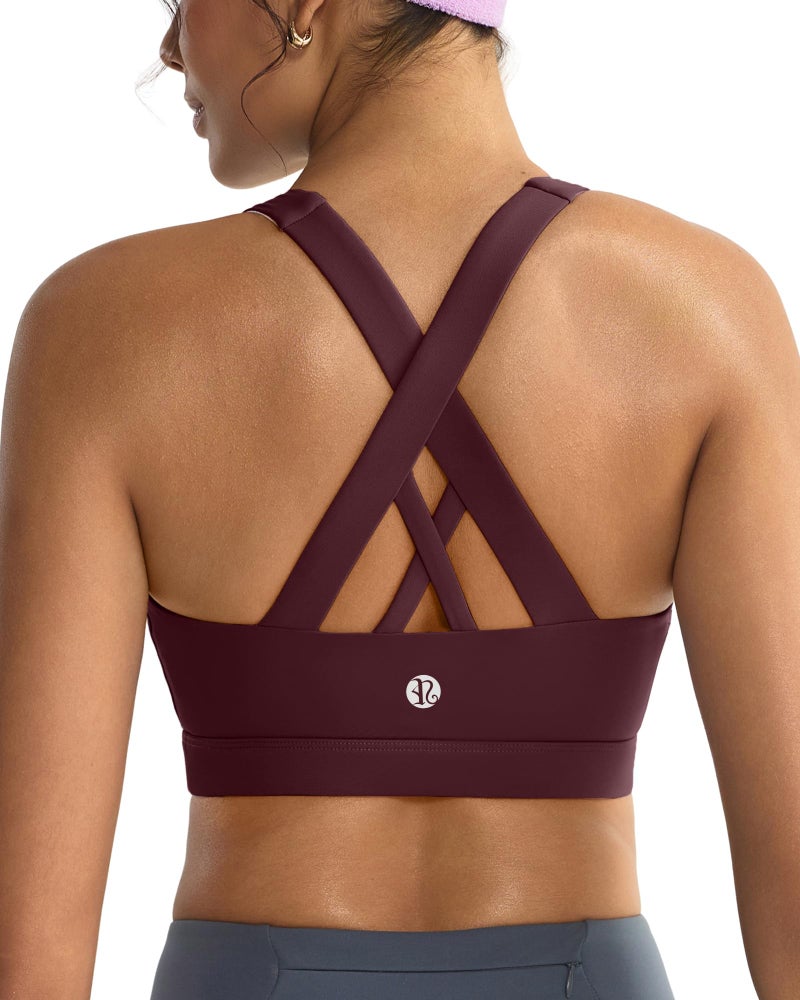 Women's Strappy Criss-Cross Back Sports Bra with Removable Padded Cups, Medium Support, Wire-Free - Image 1