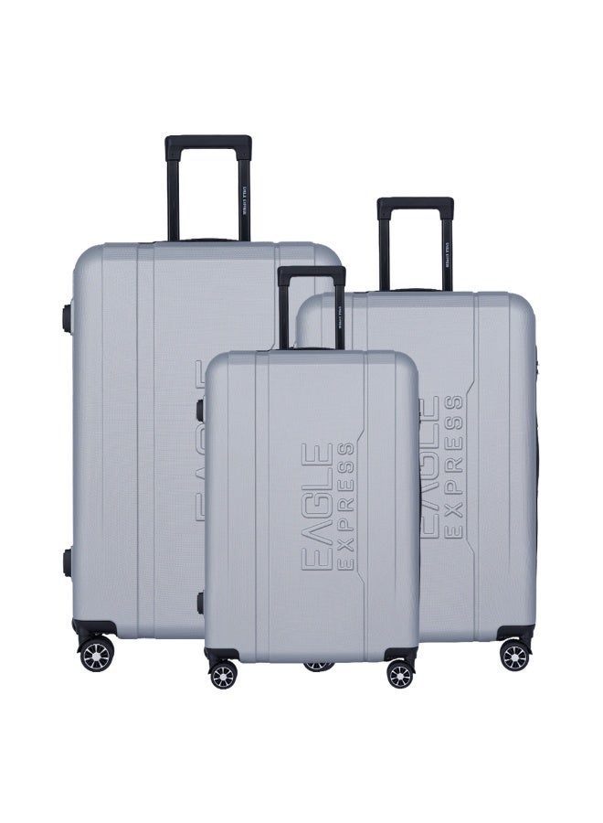 Eagle Express Patron ABS Hard Trolley Luggage Set - 3 Pieces - Silver - Free Protective Cover - 1-Year Warranty - Image 1