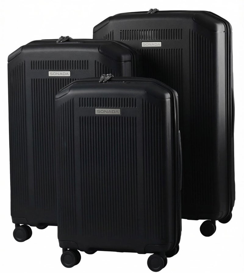 Sonada Unbreakable Luggage Unisex ,Double Zipper ,Expandable, TSA Lock With 4 Double Silent Wheels Set of 4 (Black) - Image 1